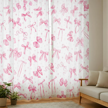 SmoothNovelty 2 Pcs Pink Bow Curtains for Living Room Pink Bow Curtains 52 x 84 Inches Cute Coquette Girls Window Drapes Wedding Bedroom Party Decor
