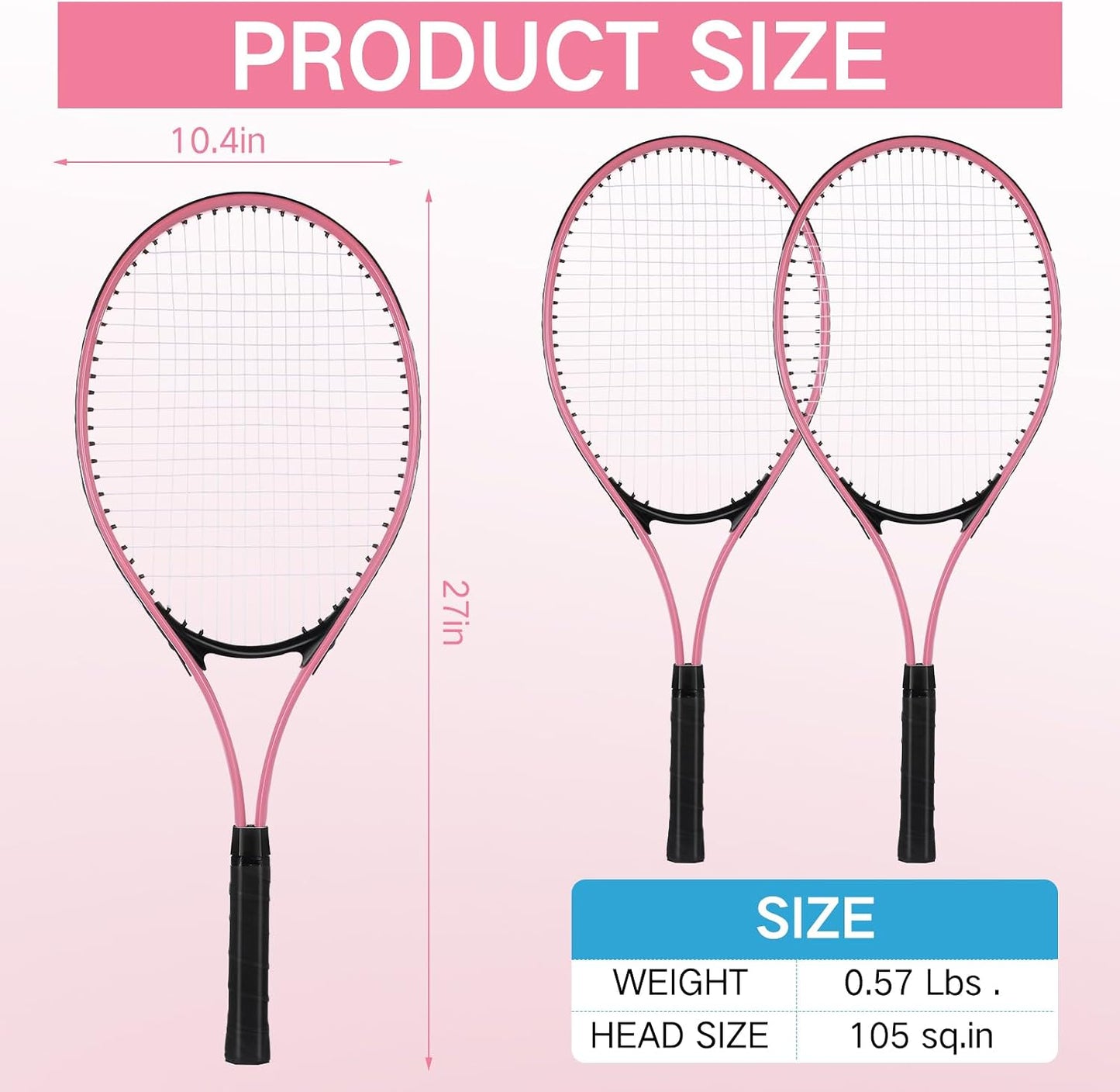 4 Pcs Tennis Rackets for Adult Recreational 4 Players 27" Tennis Racquet Lightweight Tennis Racket with 3 Tennis Balls for Training Beginners with Overgrips Carry Bag