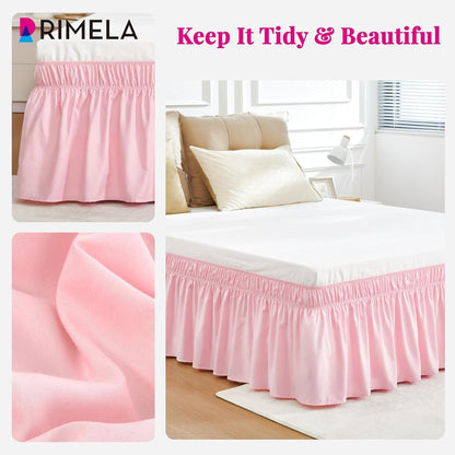 RIMELA Pink Bed Skirt Queen Size 15 Inch Drop, Wrap Around Elastic Bedskirt, Dust Ruffle for Adjustable Bed Base Machine Washable Easy to Install Bed Skirts
