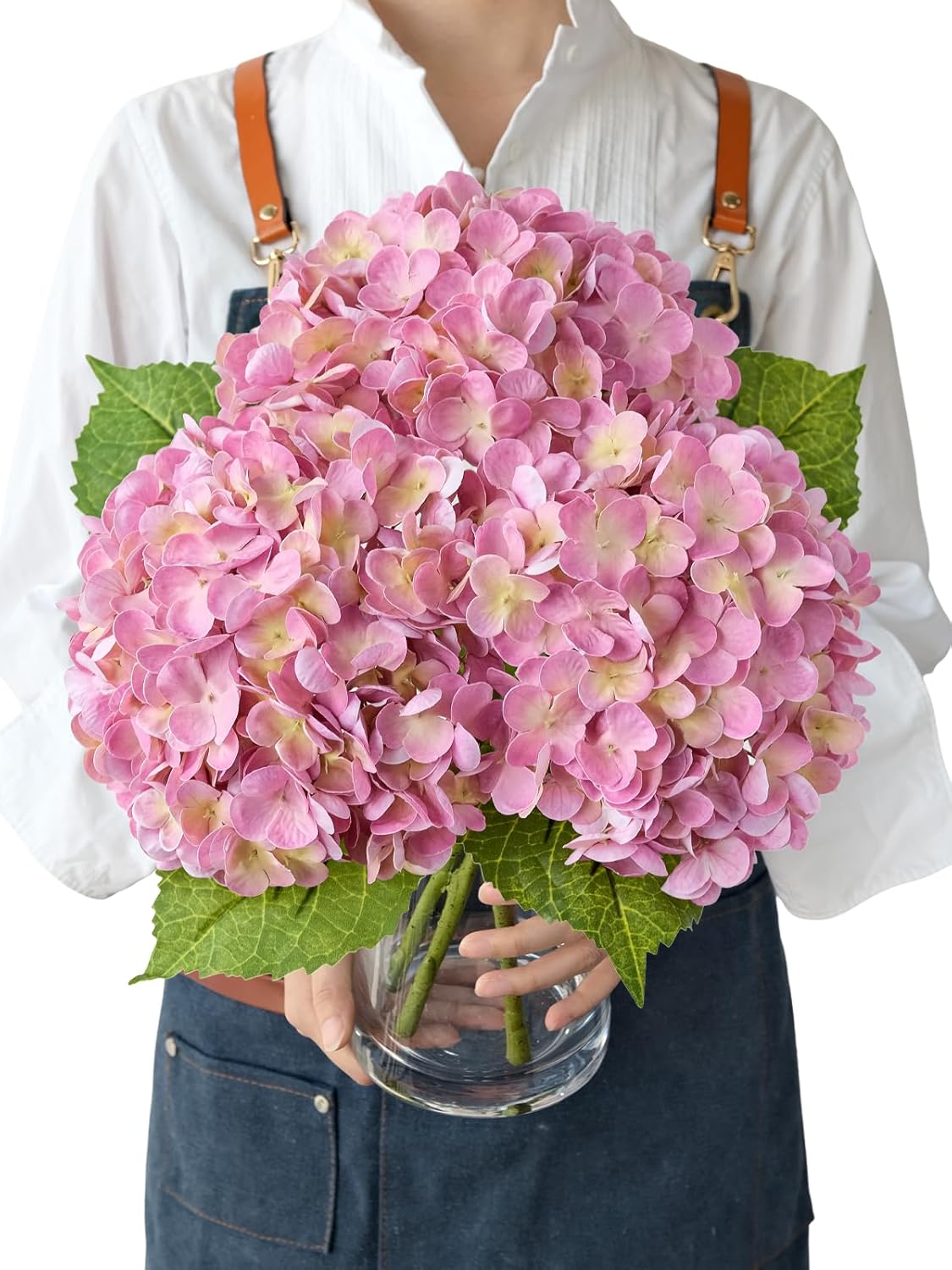 JINWOE 3pcs 21" Pink Real Touch Fake Hydrangea Flowers, Latex Full Lifelike Silk Artificial Hydrangeas Fake Flowers for Bouquet Table Centerpieces Spring Wedding Indoor Home