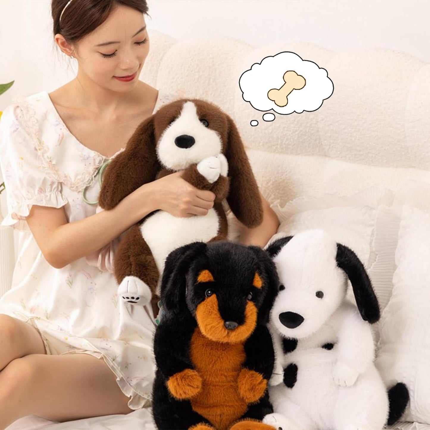 PEACH CAT Basset Hound Dog Stuffed Animal 14" Cute Puppy Plushies Soft Plush Toys Gifts for Kids Brown