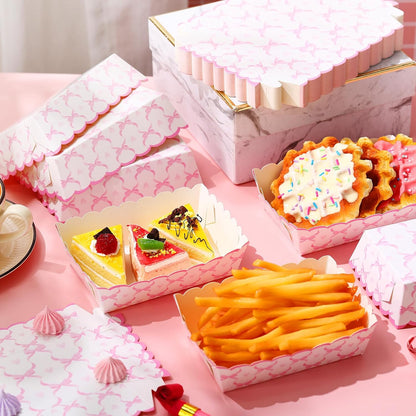 Domensi 60 Pcs Pink Bow Paper Food Trays Birthday Decorations Kraft Bow Plates Snack Nacho Hot Dog Popcorn Serving Trays Coquette Party Supplies for Wedding Bridal Baby Shower Party Decoration