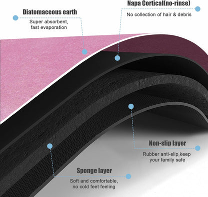 Extra Long Bath mat Diatomaceous Earth Bath mat Super Absorbent Quick Dry Non Slip Bathroom Mat Thin Runner Mat Rug Fit Under Door-Shower Rug for in Front of Bathtub Shower, Pink, 23.6"x66.9"