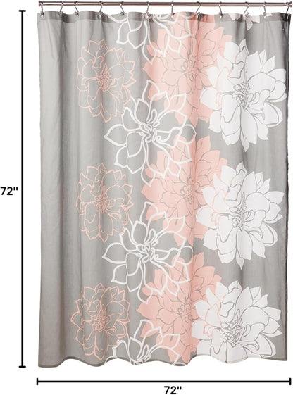 Madison Park Lola 100% Cotton Shower Curtain, Casual Large Floral Design, Modern Bathroom Decor, Machine Washable, Fabric Privacy Screen 72x72", Grey/Peach