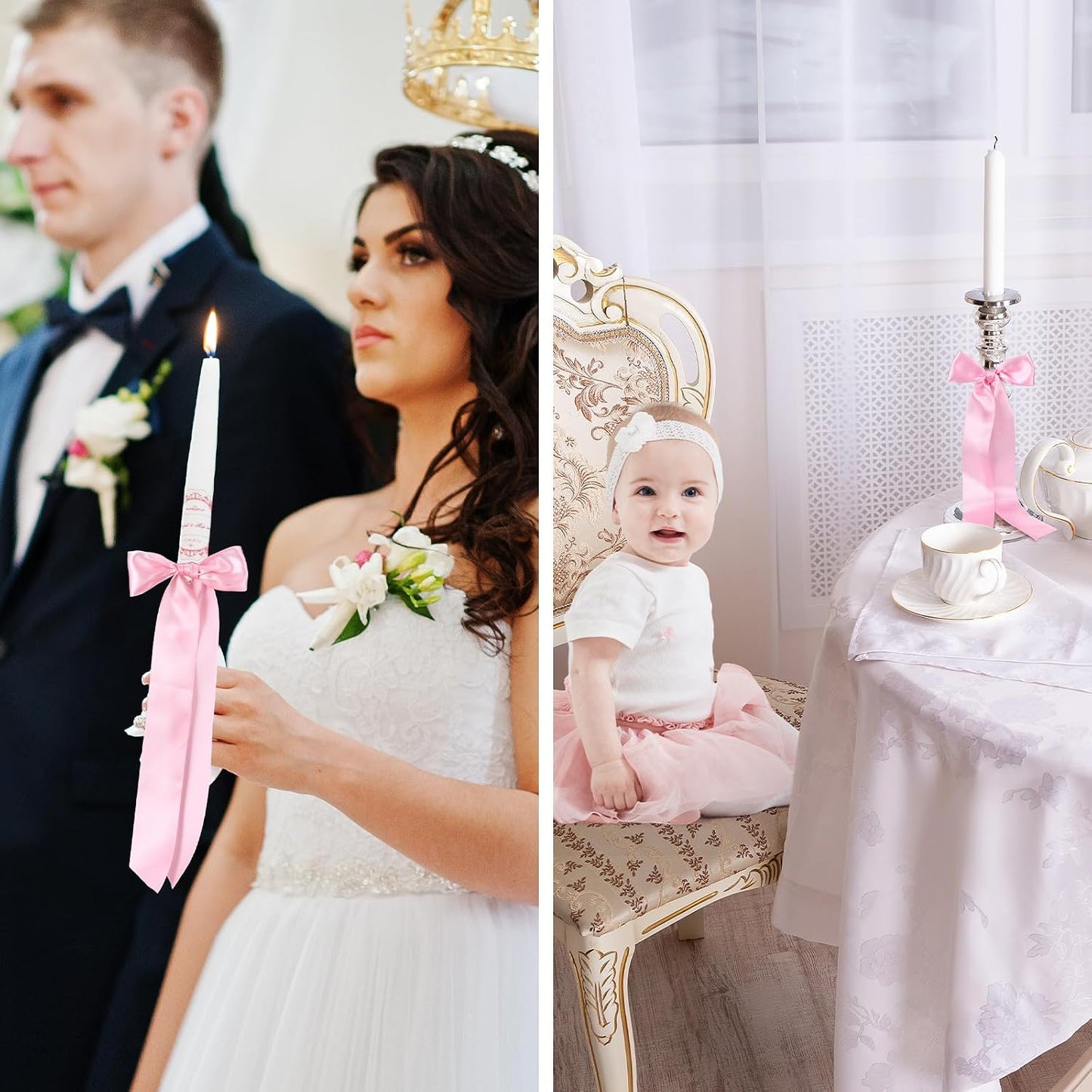 Teenyyou 12 Pcs Pink Candlestick Bows Decor 13 Inch Large Coquette Decorations Bows for Table Self Adhesive Candle Holder Gift Wrapping Wedding Bridal Shower Bachelorette Party Centerpieces