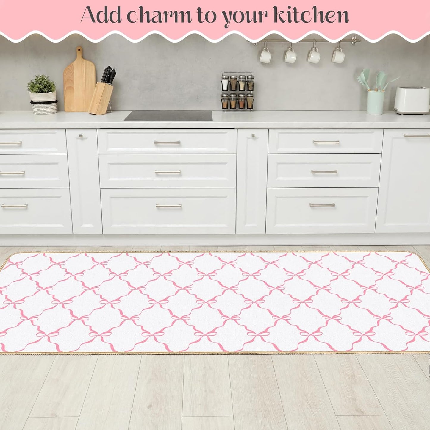Coquette Bow Kitchen Mat Set of 2 Pink Bow Kitchen Rugs Coquette Room Decor Door Mat Pink Bow Decorations for Home Kitchen