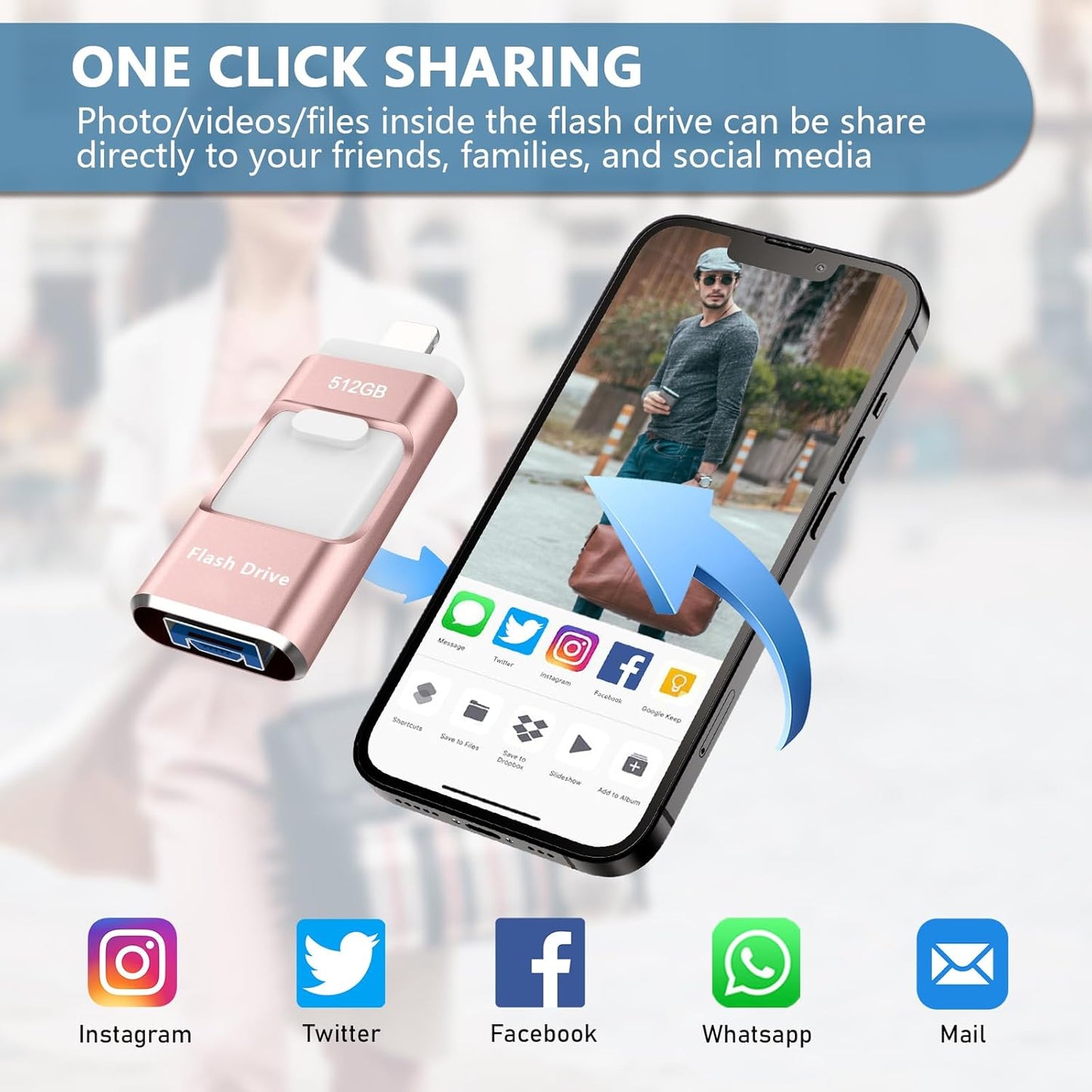 512GB Flash Drive[No App Required] Intended for Phone Tablet Androidphone and Computers, 4 in 1 Photo Stick for Phone Memory Storage Easily Backup Photos Videos（Pink）