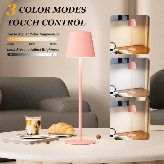Kakanuo Cordless Table Lamp Rechargeable Pink - KK 2 Pack 5000mAH Battery Operated Lamp for Counter, 3 Color Stepless Dimming Wireless Lamp for Dining Kitchen, Outdoor Patio, Touch Control