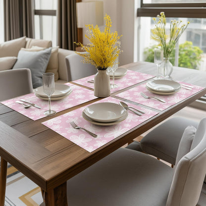 Artoid Mode Pink Flowers Vinyl Spring Placemats Set of 4, Washable Heat Resistant Non-Slip Woven Plastic PVC Place Summer Mats for Farmhouse Holiday Party Dining Table Decor