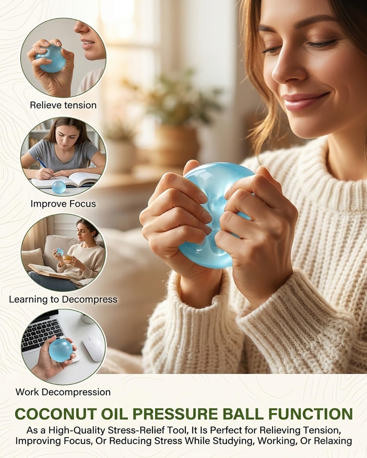 Coconut Oil Stress Ball, 2026 New Coconut Oil Squishy,Slow Rising Squishy, Moldable Sensory Squishy Stress Balls, Anxiety Reliever, for Adult use in Offices and Homes, 2 Pack (Blue+Pink)