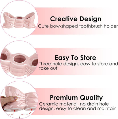 Bow Toothbrush Holder, Cute Toothpaste Holder, Bathroom Countertop Accessories, for Bathroom Canister Storage Organization, Vanity Makeup Organizer (Pink)