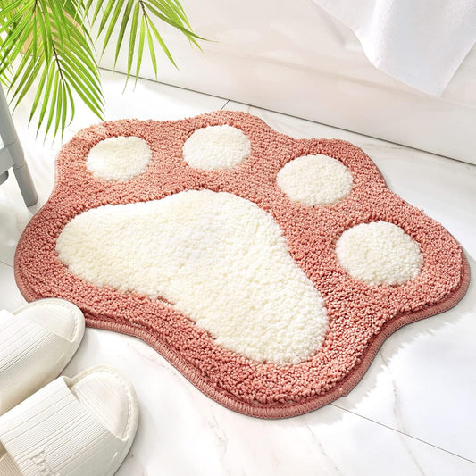 Molesun Paw Shaped Bath Mat, Cute Bathroom Rug Non-Slip, Soft Microfiber Water Absorbent Thick Shower Rug, Machine Washable Bath Rug for Bathroom Bedroom, Pink, 17x23