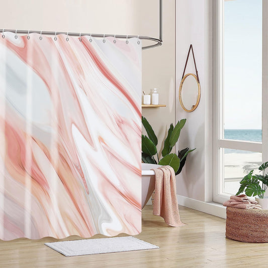 Pink Marble Shower Curtain, Peach Pink Modern Abstract Wave Luxury Bathroom Curtain Bathtub Home Decor Waterproof Fabric Machine Washable with 6PCS Hooks,36" Wx72 L