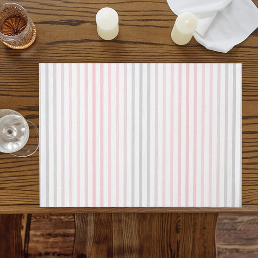 Ombre Pink Grey Striped Placemats Set of 4, Cotton Linen Fabric Place Mats, Farmhouse Modern Stripes Washable Decorative Table Mats Protector for Home Kitchen Dining Wedding Party Coffee Tables