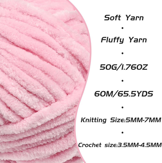 2 Pack Peach Pink Fluffy Velvet Yarn for Crocheting, Chunky Chenille Baby Blanket Yarn for Crochet, Soft Fuzzy Puzzle Yarn for Knitting, (50g/1.77oz Each) Bulky Thick Amigurumi Crochet Yarns