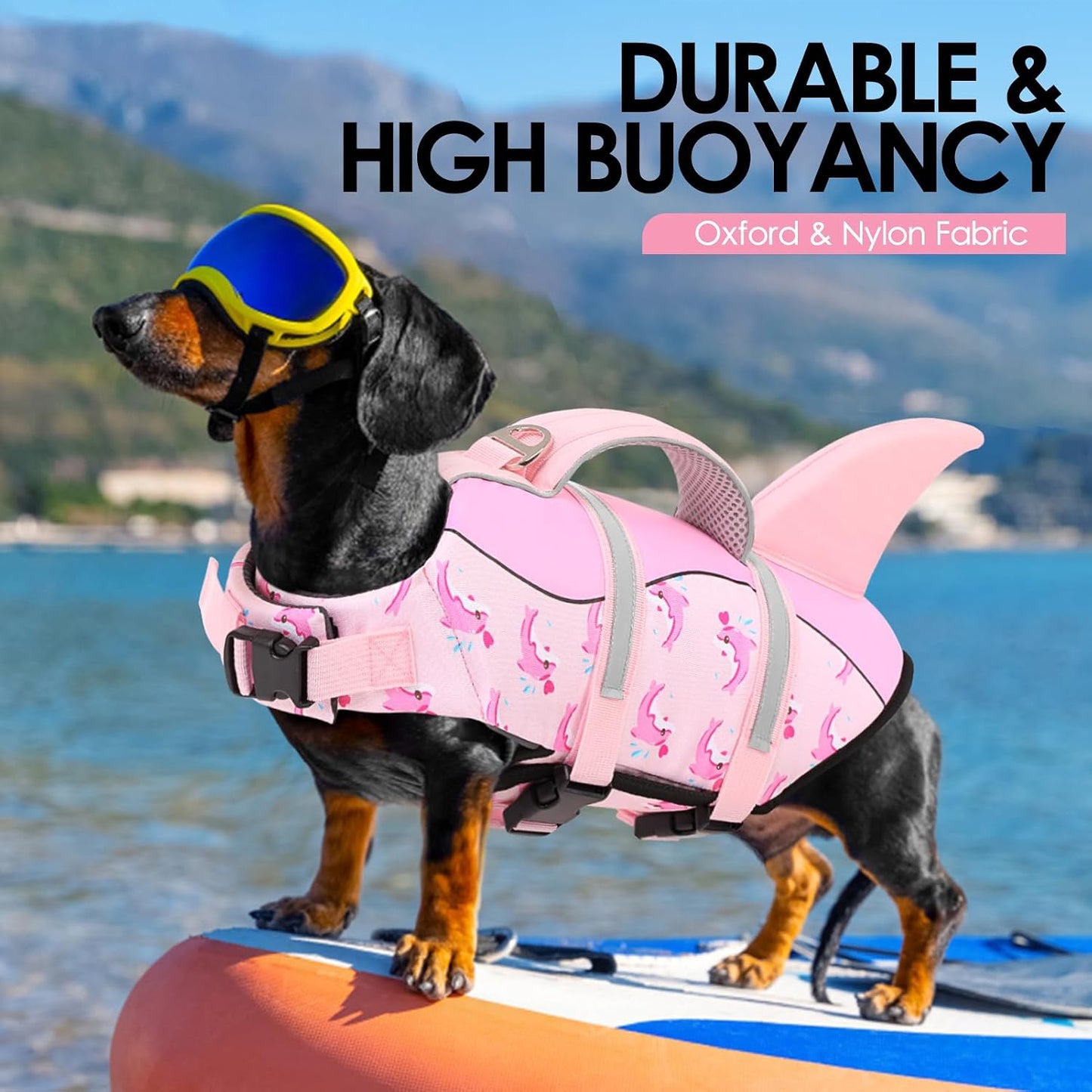 AOFITEE Dog Life Jacket, Dog Life Vest for Swimming, High Flotation Large Dogs Swim Vest with Rescue Handle and Reflective Stripe, Dogs Lifesaver Swimsuit for Boating Summer Pool Beach, Pink Whale XL