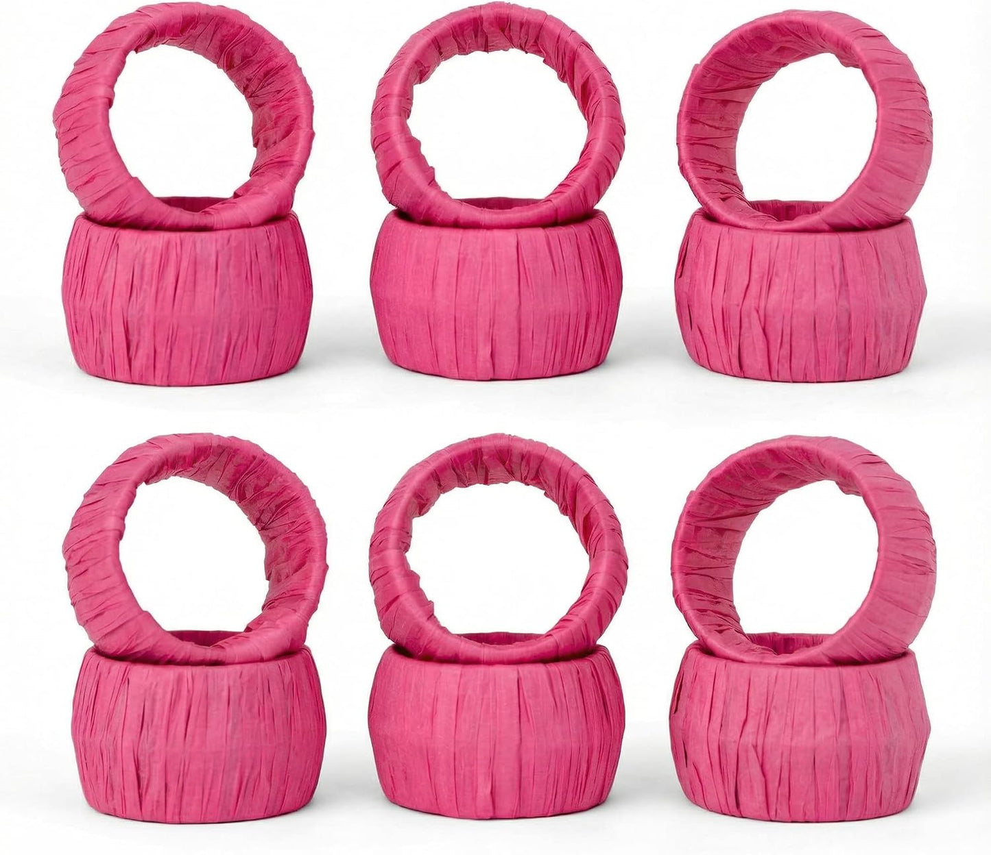 GURU JEE™ Handmade Raffia Rattan Napkin Rings Pink Set of 12 Everyday Use Dining Party Tabletop Décor Gifts Napkin Holder 1.5 Inch in Size Artisan Crafted in India