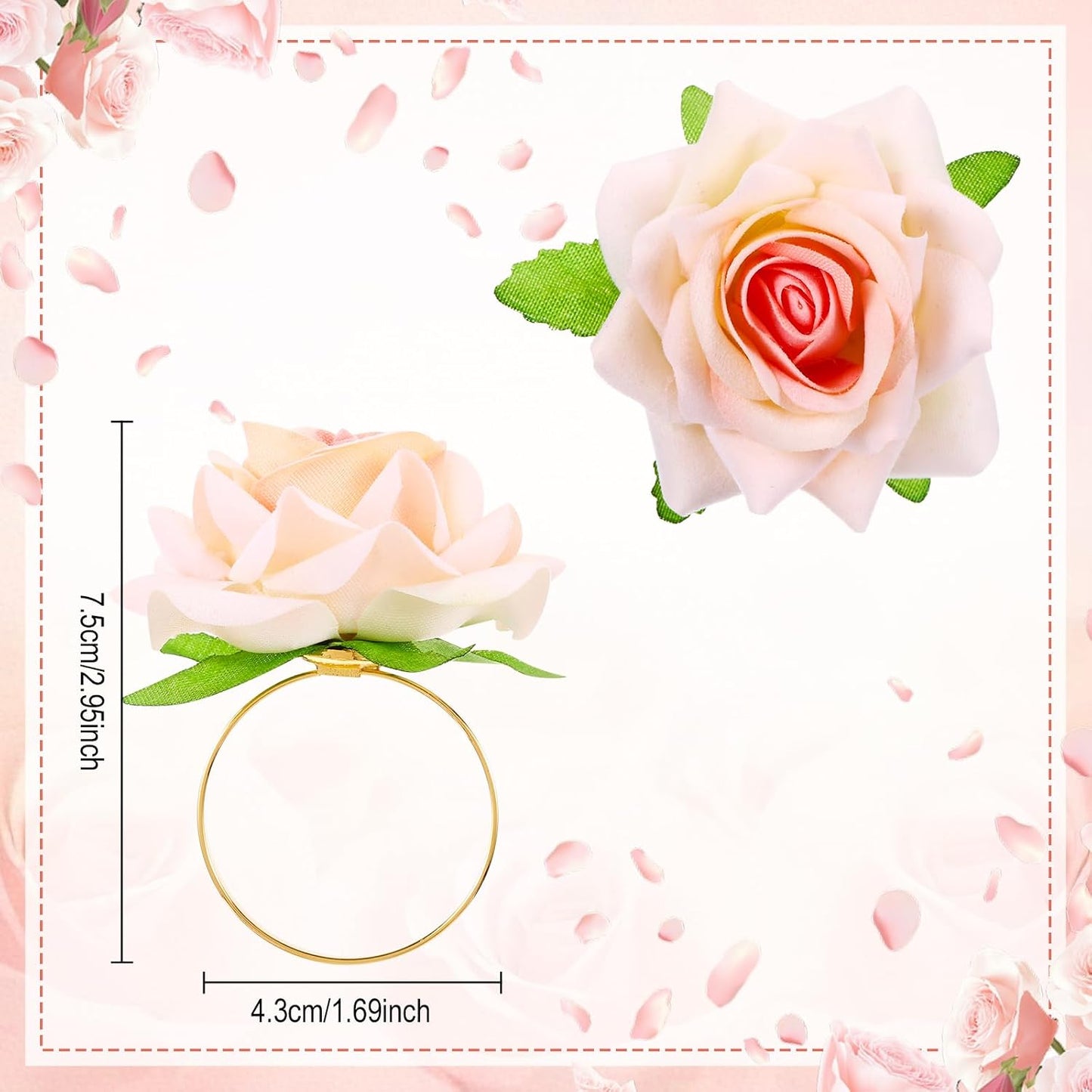 Honeydak 8 Set Mother's Day Napkin Ring Rose Flower Metal Napkin Ring Designed with Rose Serviette Buckle for Mother's Day Wedding Anniversary Party Dinner Table Decoration (Pink)