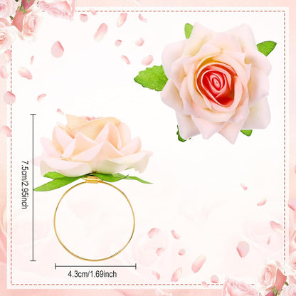 Honeydak 8 Set Mother's Day Napkin Ring Rose Flower Metal Napkin Ring Designed with Rose Serviette Buckle for Mother's Day Wedding Anniversary Party Dinner Table Decoration (Pink)