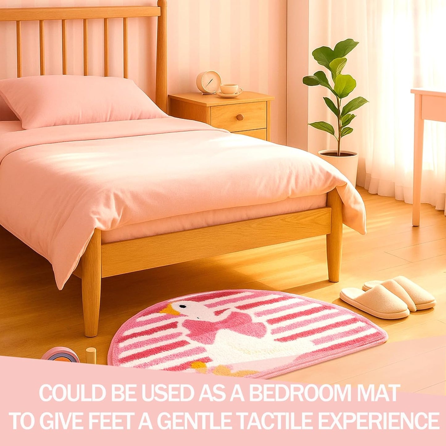 Cute Goose with Bow, Pink Stripe Bathroom Rug, Soft Plush Kawaii Tufted Bath Room Mat, Non-Slip & Machine Washable, Absorbent & Quick Dry Floor Mat Home Decor for Shower, Tub and Sink, 17.7"x31.5"