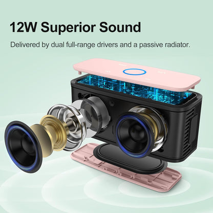 DOSS SoundBox Touch Wireless Bluetooth Speaker-12W HD Sound with Rich Bass, IPX5 Waterproof, 20H Playtime, Handsfree, for Gatherings, Home, Office, Outdoor, Travel-Light Pink