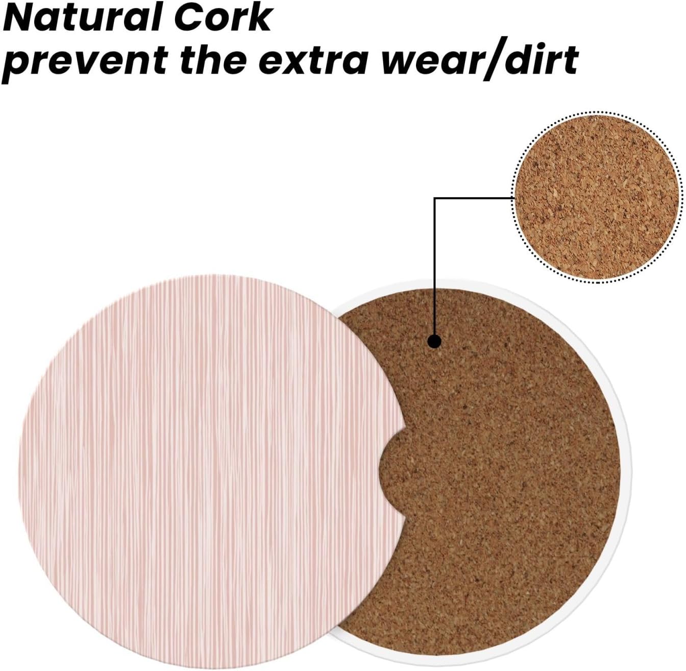 Light Pink Pastel Pattern Subtle Vertical Stripes Car Coasters for Cup Holders,2pcs Anti-Slip Ceramic Car Coasters with Finger Notch Car Accessories