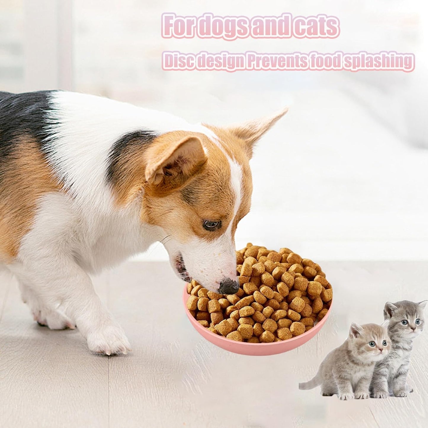 Cat Food Bowl Set, Cat Bowls Shallow Cat Food Dish Wet Food Flat Whisker Fatigue-Free, Bowls Cat Dishes Plastic & Cute Pet Bowl Dishes for Pet Cats, Dogs, and Small Animals