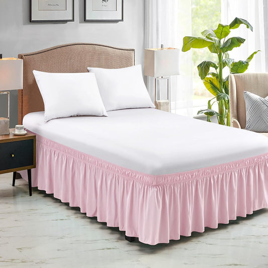 FreshCulture Full Bed Skirt, Elastic Wrap Around Bed Skirt Full Bed, Easy Fit with 18-Inch Tailored Drop, Hotel Quality Dust Ruffle for Full Size Bed, Bed Skirt Full Size (Dusty Pink)