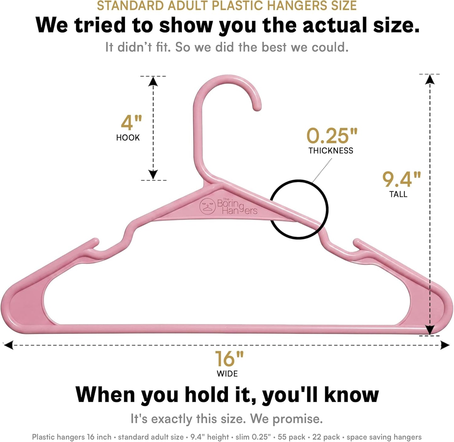 Pink Plastic Hangers 55 Pack - 10 lb Heavy Duty Pink Clothes Hangers for Closet - 0.25" Slim & Space Saving Coat Hangers - Girl's Room Clothing Hangers for Dresses Skirts Blouses