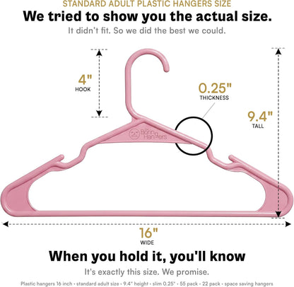 Pink Plastic Hangers 55 Pack - 10 lb Heavy Duty Pink Clothes Hangers for Closet - 0.25" Slim & Space Saving Coat Hangers - Girl's Room Clothing Hangers for Dresses Skirts Blouses