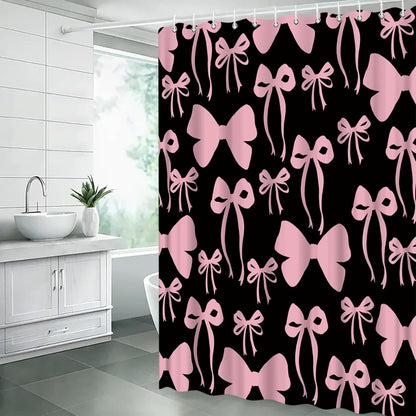 Pink Bow Shower Curtain Cute Bowknot for Girls Woman Modern Aesthetic Lovely Fabric Bathroom Decor Curtain with Hooks,70Wx70H Inches