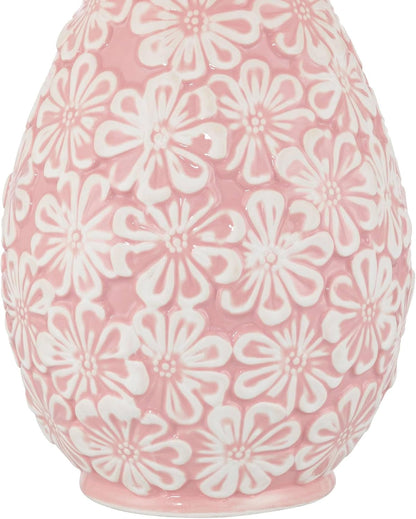 360 Lighting Buttercup 25" High Mid-Century Modern Country Cottage Ceramic 3-Way Table Lamp Pink and White Flowers Ceramic Fabric Shade Living Room Bedroom Bedside Nightstand House Office Home