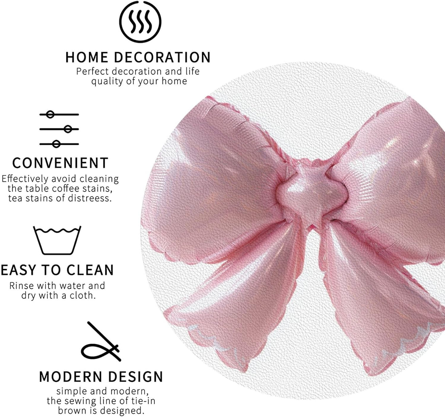 Light Pink Bow Balloon Drinks Coasters Set of 4 Leather Drink Coasters for Tabletop Protection Heat Resistant Bar Cup Mat Pad