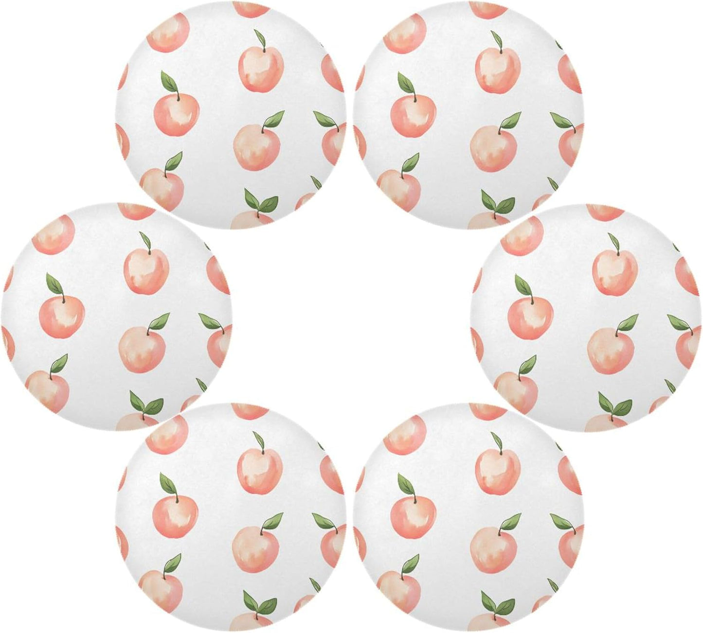 Peach Pattern Round Placemats Set of 6 for Dining Table, 15 Inch Non-Slip Washable Heat-Resistant Table Mats for Party Kitchen Dining Decoration