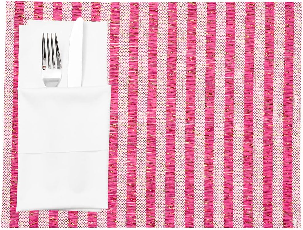 Restaurantware 16 x 12 Inch Dining Table Placemats Set Of 6 Rectangle Kitchen Table Mats - Pink Stripes Easy To Clean Pink Plastic Striped Placemats Wipeable Durable