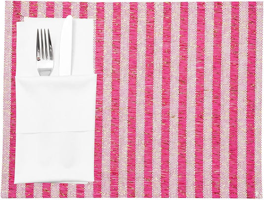 Restaurantware 16 x 12 Inch Dining Table Placemats Set Of 6 Rectangle Kitchen Table Mats - Pink Stripes Easy To Clean Pink Plastic Striped Placemats Wipeable Durable