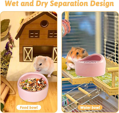 Tfwadmx 2 Pcs Hamster Food Bowl, Ceramic Pet Hamster Bowl Dwarf Hamster Food Bowl Feeder Hamster Water Rat Bowl Small Animal Food Dish for Golden Bears, Hedgehogs, Dutch Pigs, Parrots (Pink)