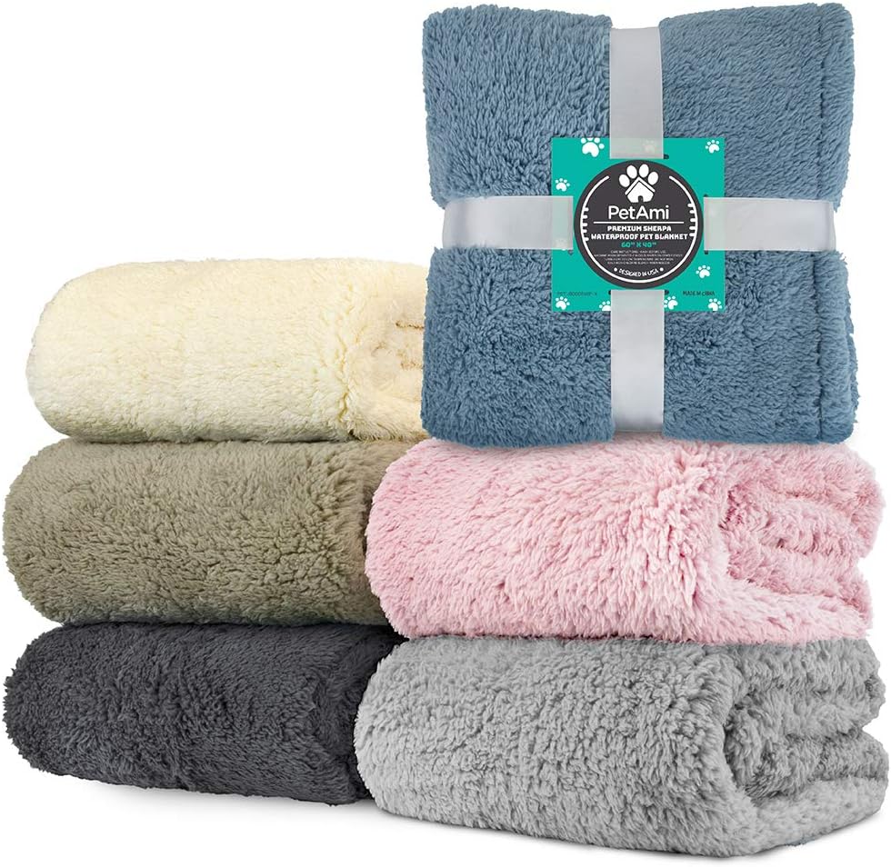 PetAmi Fluffy Waterproof Dog Blanket for Couch and Bed, Reversible Sherpa Pet Throw, Pee Proof Furniture Protector Sofa Cover, Washable Cat Blanket for Medium Large Dogs and Cats (Pink Blush, 60x80)