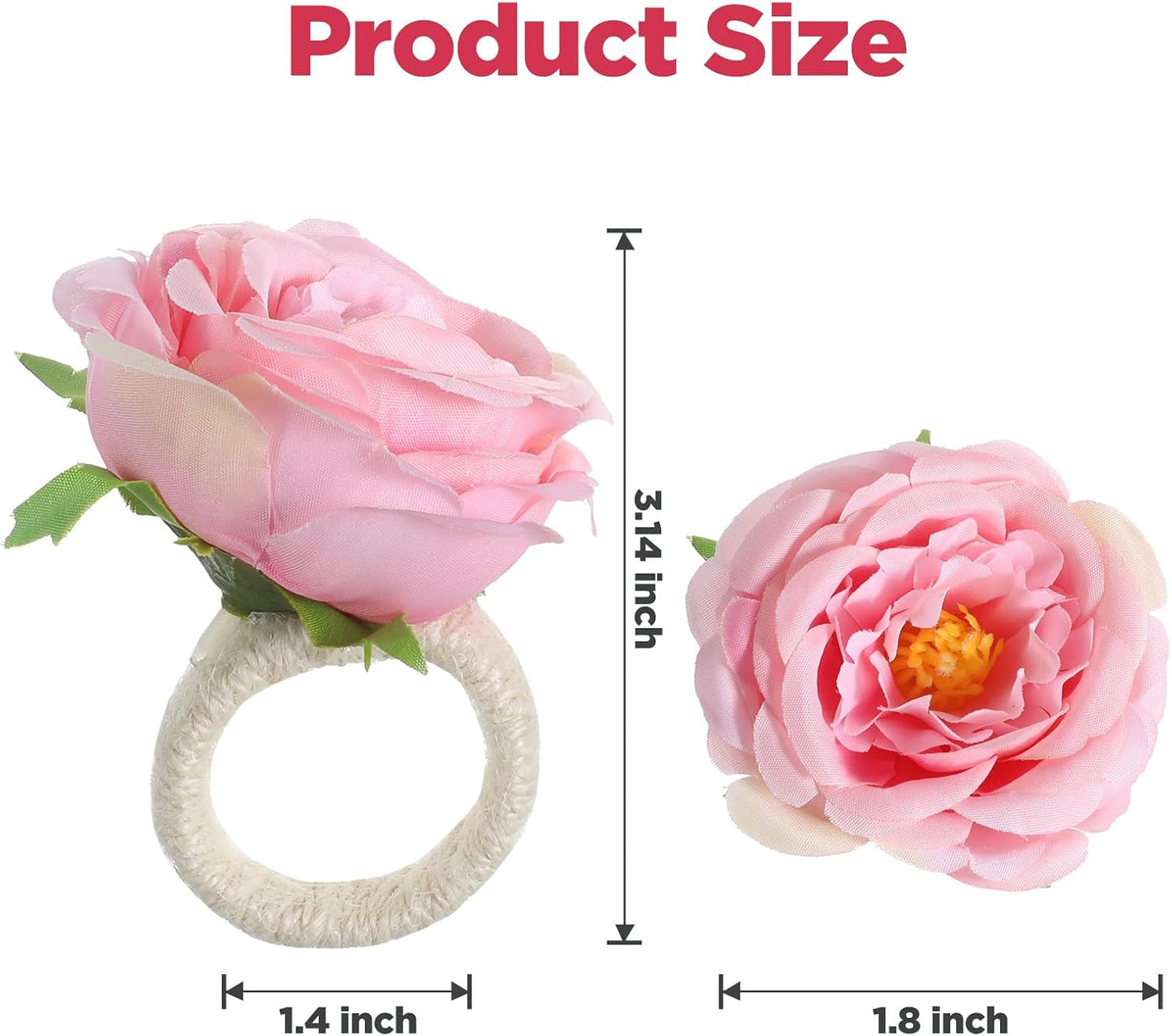 12 Pcs Flower Napkin Rings,Pink Peony Flower Handmade Napkin Holder Rings Table Decorations for Wedding,Fall,Daily Party,Picnics,Banquet,Luncheons,Birthday,Christmas,Valentine's,Thanksgiving