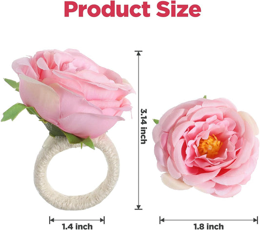12 Pcs Flower Napkin Rings,Pink Peony Flower Handmade Napkin Holder Rings Table Decorations for Wedding,Fall,Daily Party,Picnics,Banquet,Luncheons,Birthday,Christmas,Valentine's,Thanksgiving