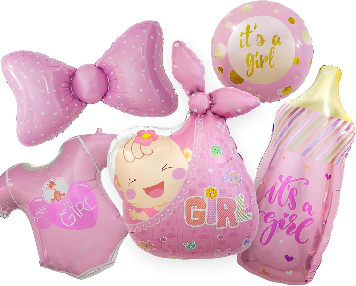 Pink Baby Shower Balloons for Girl Baby Shower Decorations Baby Girl Foil Balloons It's a Girl Baby Bottle Balloons 5 Pcs