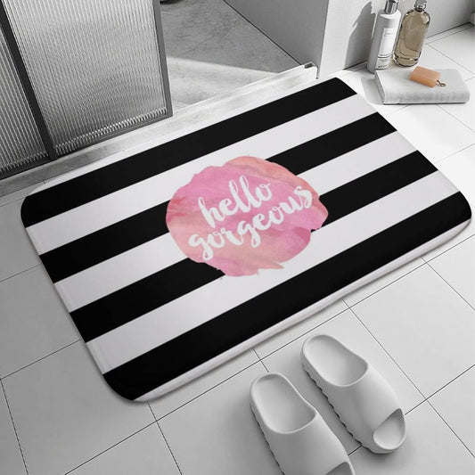 Bath Mat Pink Watercolor Stripe 18x30 Inch Bathroom Floor Soft Non-Slip Rug
