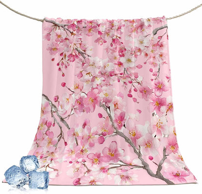 DecorLovee Cooling Blanket for Hot Sleepers, Spring Peaches Lightweight Ice Blanket for Night Sweats, Botanical Blossom Flowers Branches Summer Cooling Throw Blankets for Bed/Soft/Travel 30"x40"