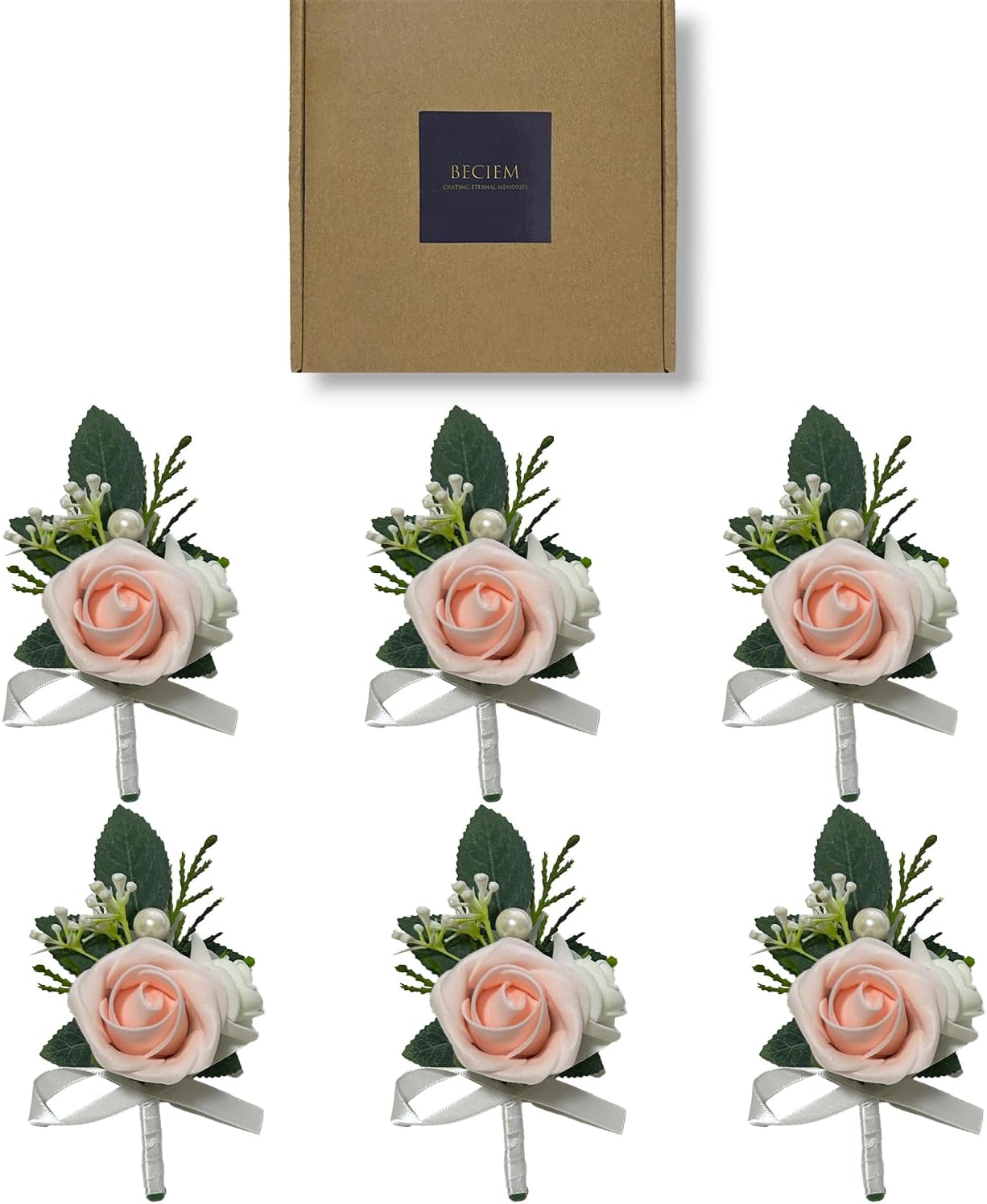 6PCS Blush Pink Boutonniere for Men,Coral Pink Boutonniere Pins for Men Groomsmen Guest, Artificial Flowers for Wedding Decor Prom Homecoming