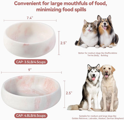 Karibiber Marble Dog Bowl, 5lbs Weighted Dog Food Bowl, Non-Slip Large Heavy Water Bowls, Cute Pink Stone Food and Water Dish for Medium Dogs, Natural Marble, Easy to Clean, Holds 4 Cups