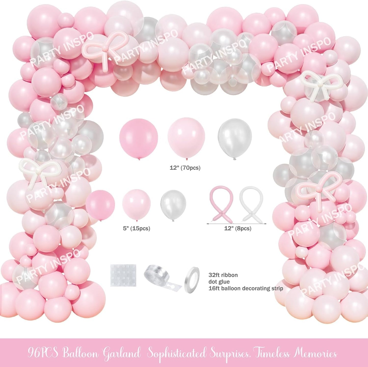 Party Inspo Shes Tying The Knot Bridal Shower Decorations – 108 PCs Pink Bow Party Supplies with Backdrop, Banner, Balloon Garland, Tablecloth, Cake Topper, Sash, Ribbon, Veil