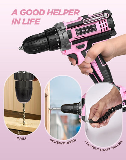 Cordless Drill, 21V Power Drill with Dual 2.0Ah Power Pack and Charger, Power Electric Battery Drills Set, 3/8" Chuck, 25+1 Torque, Compact Drills with 87 Accessories Tool for DIY, Home Repair & Gift