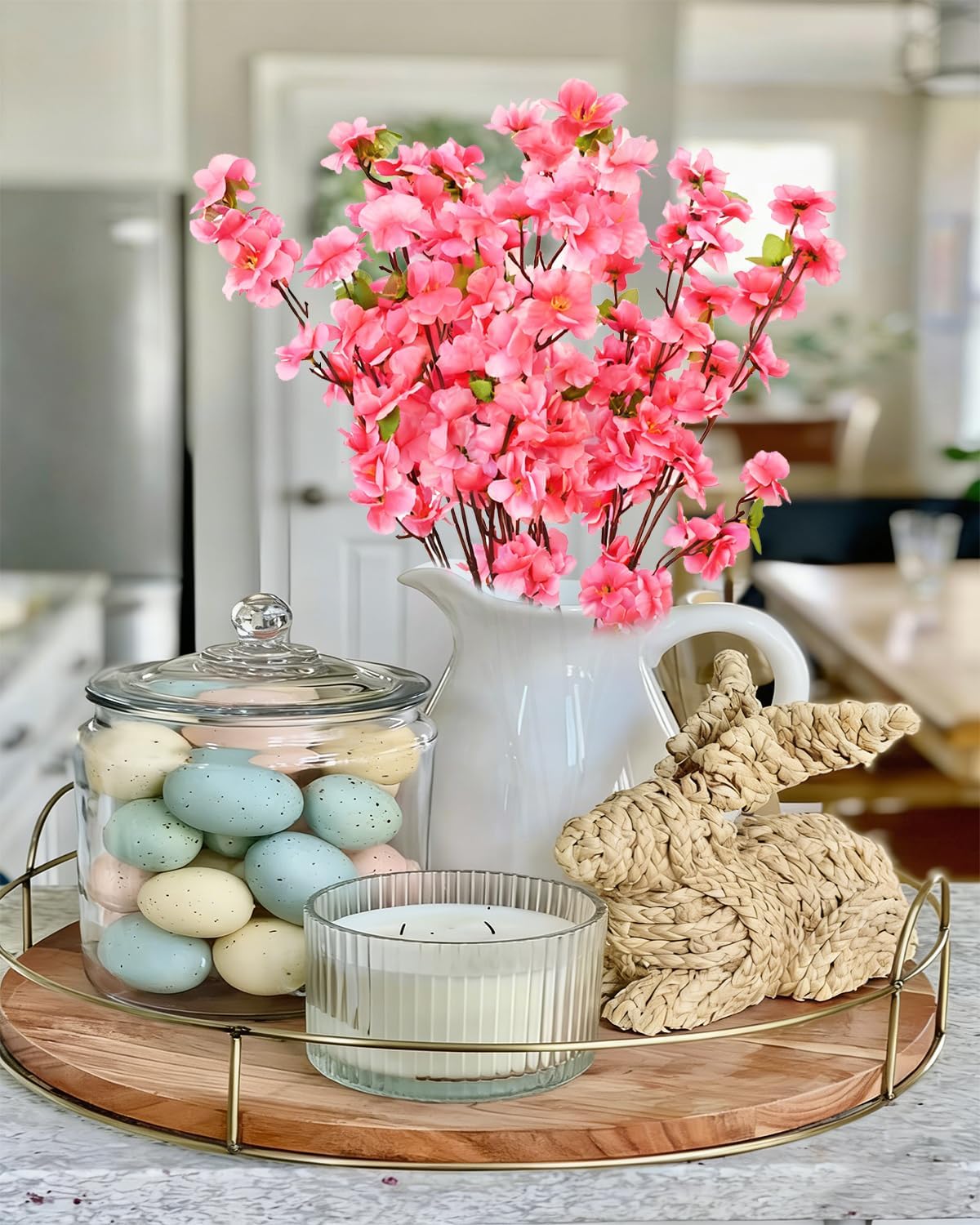 8 Pack Artificial Cherry Blossom Branches - 23.6 Inch Pink Spring Flowers Real Touch Silk Flowers with Bendable Stems for Vase, Wedding, Home Office Decor, Spring Floral, Party & Event Decor
