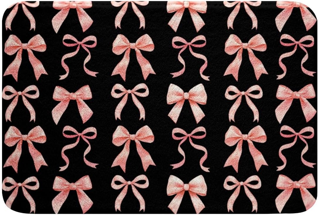 Feelyou Bow Bathroom Rugs Cute Kawaii Peach Pink Bowknot Bath Mats Dreamy Princess Bow-tie Style Bathroom Accessories Floor Doormats 20"x32" Soft Microfiber