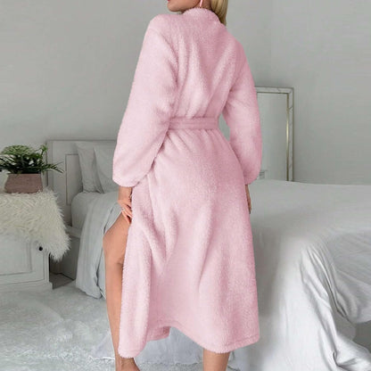 Fuzzy Soft Robes for Women Soft Cozy Long Plush Robe Heart Fluffy Warm Bathrobes with Pockets Ladies Loungewear